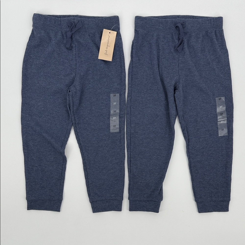 First Impressions Waffle Knit Cozy Kids Blue Joggers 3T Lot of 2